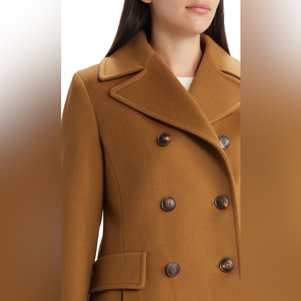 Kristen Blake Wool Blend, Camel Tone, Double-Breasted Pea Coat